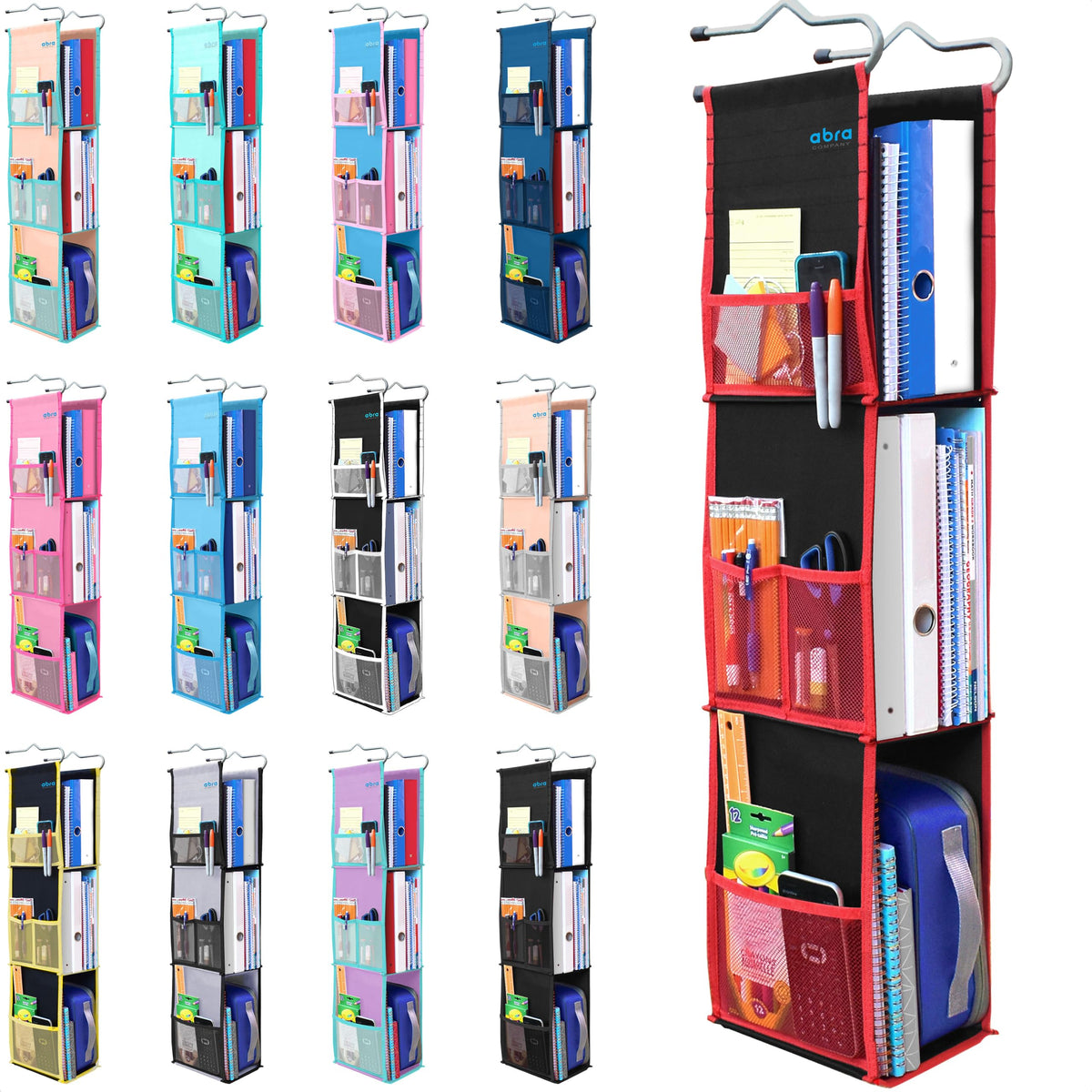 ABRA front view showing three shelves and secure hanging straps