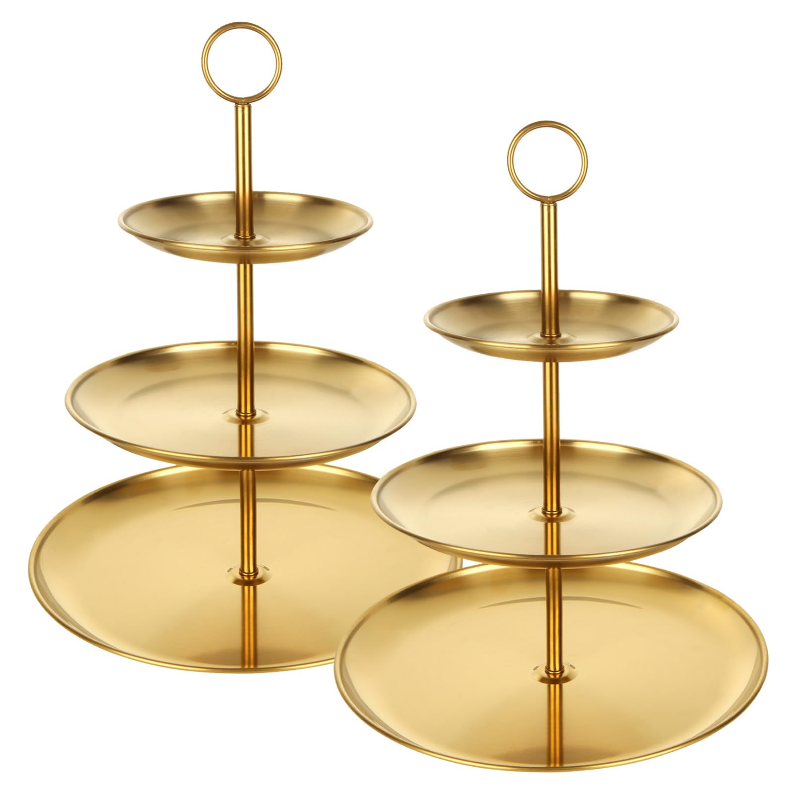 ABuff front view of assembled gold cupcake stand showing elegant display benefit