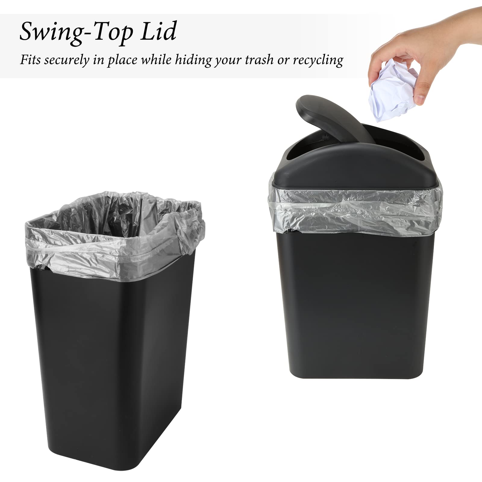 ABuff open bin with liner showing bag lock holding a trash bag in place benefit