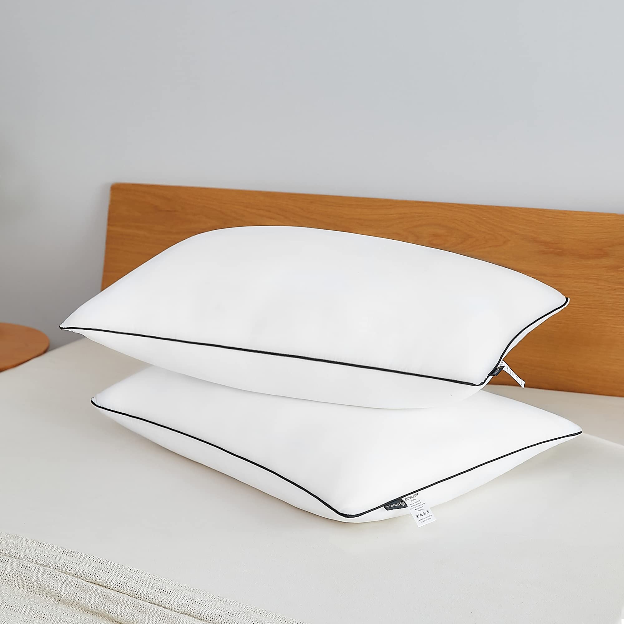 Acanva pillows front packaging showing two pillows and neat finish, conveys quality