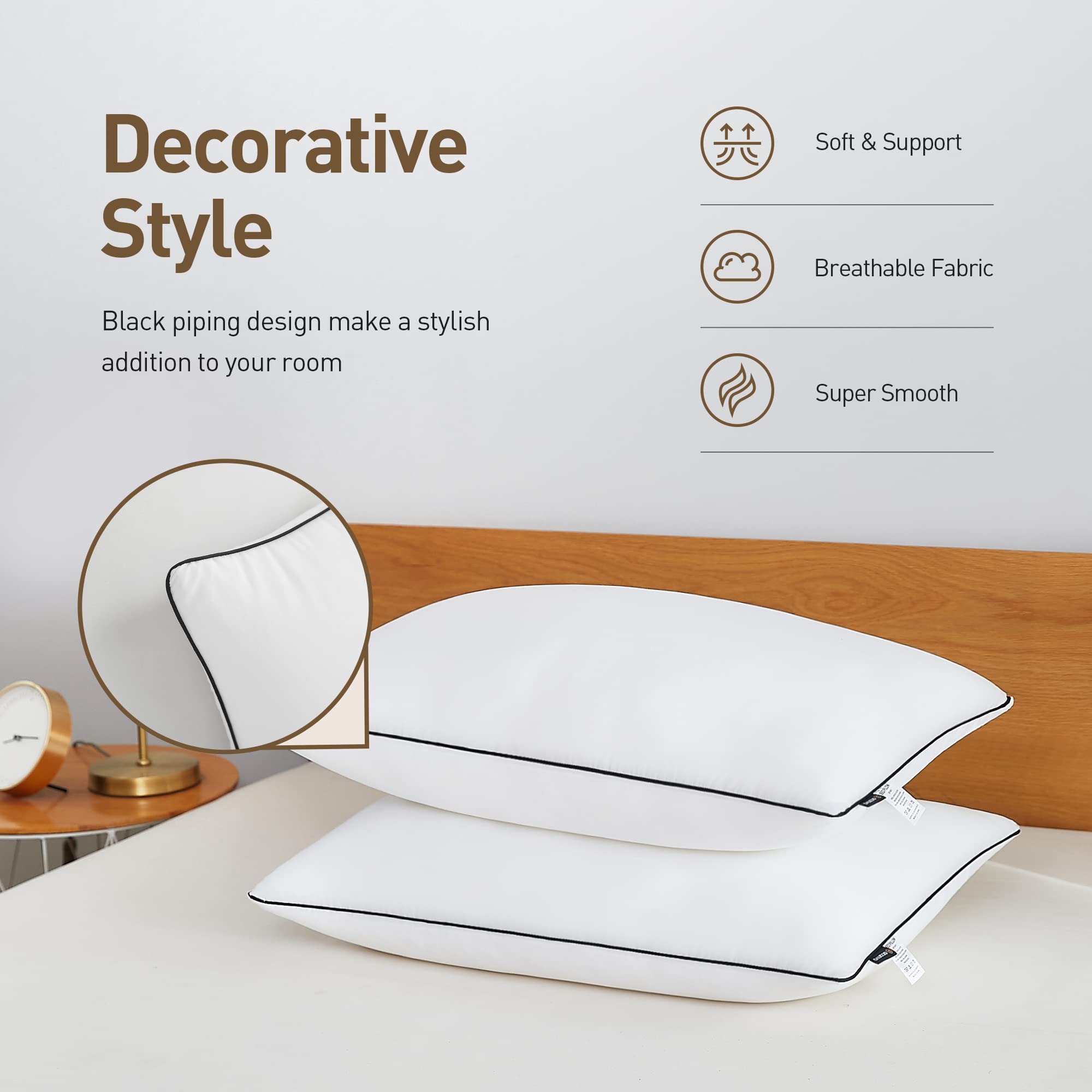 Acanva pillows arranged on bed in bedroom lifestyle evoking hotel-style comfort