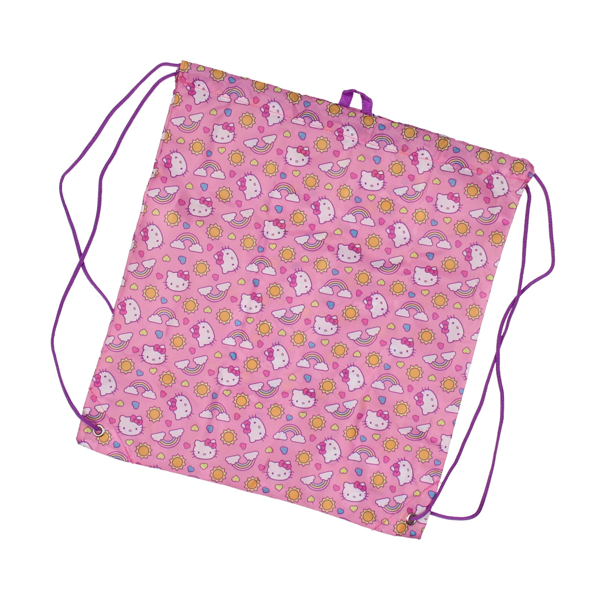 Accessory Innovations Hello Kitty cinch bag worn by child showing lightweight carry for gym or extras