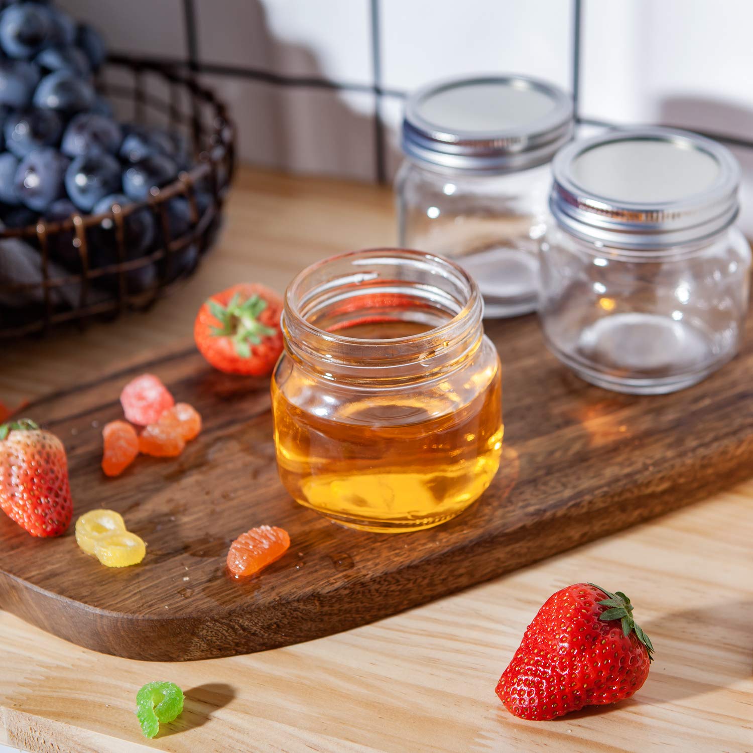 Accguan open jar filled with jam displaying clear glass for quick content ID