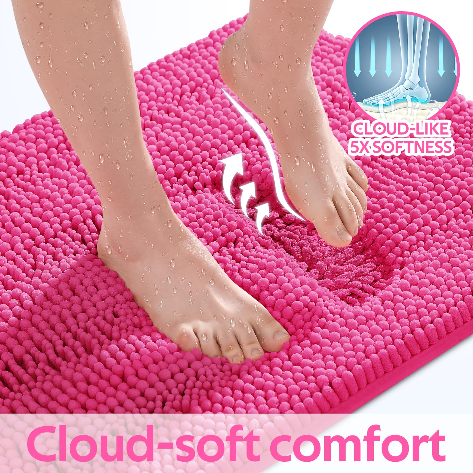 ACCUMTEK large bath rug beside bathtub demonstrating size and cozy cushioning