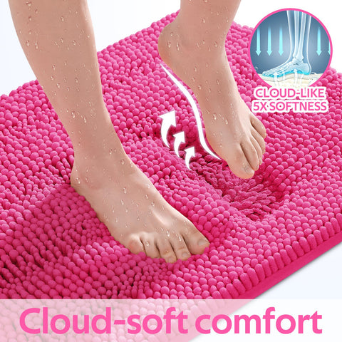 ACCUMTEK large bath rug beside bathtub demonstrating size and cozy cushioning