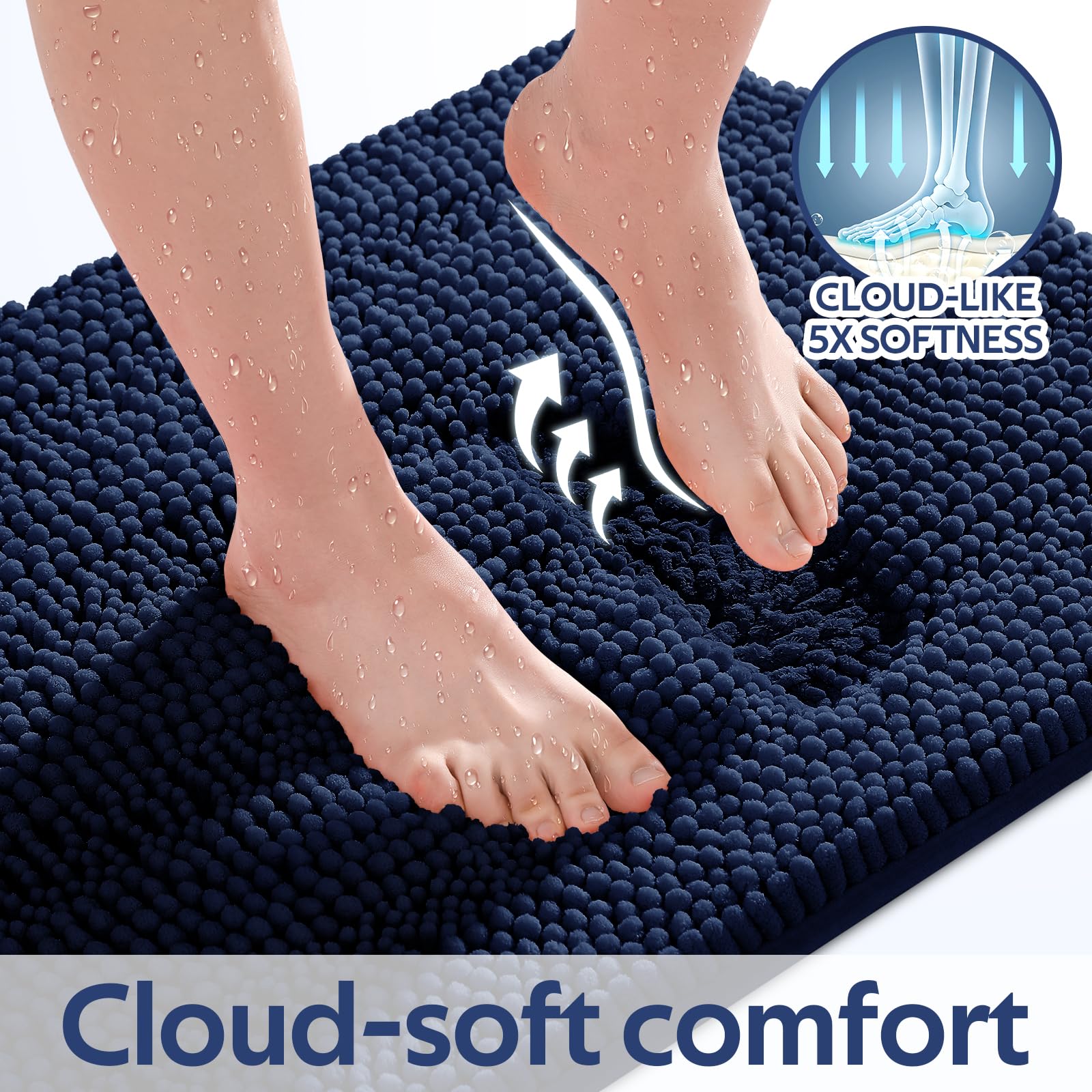 ACCUMTEK large rectangular rug in front of bathtub offering cozy, absorbent stepping surface