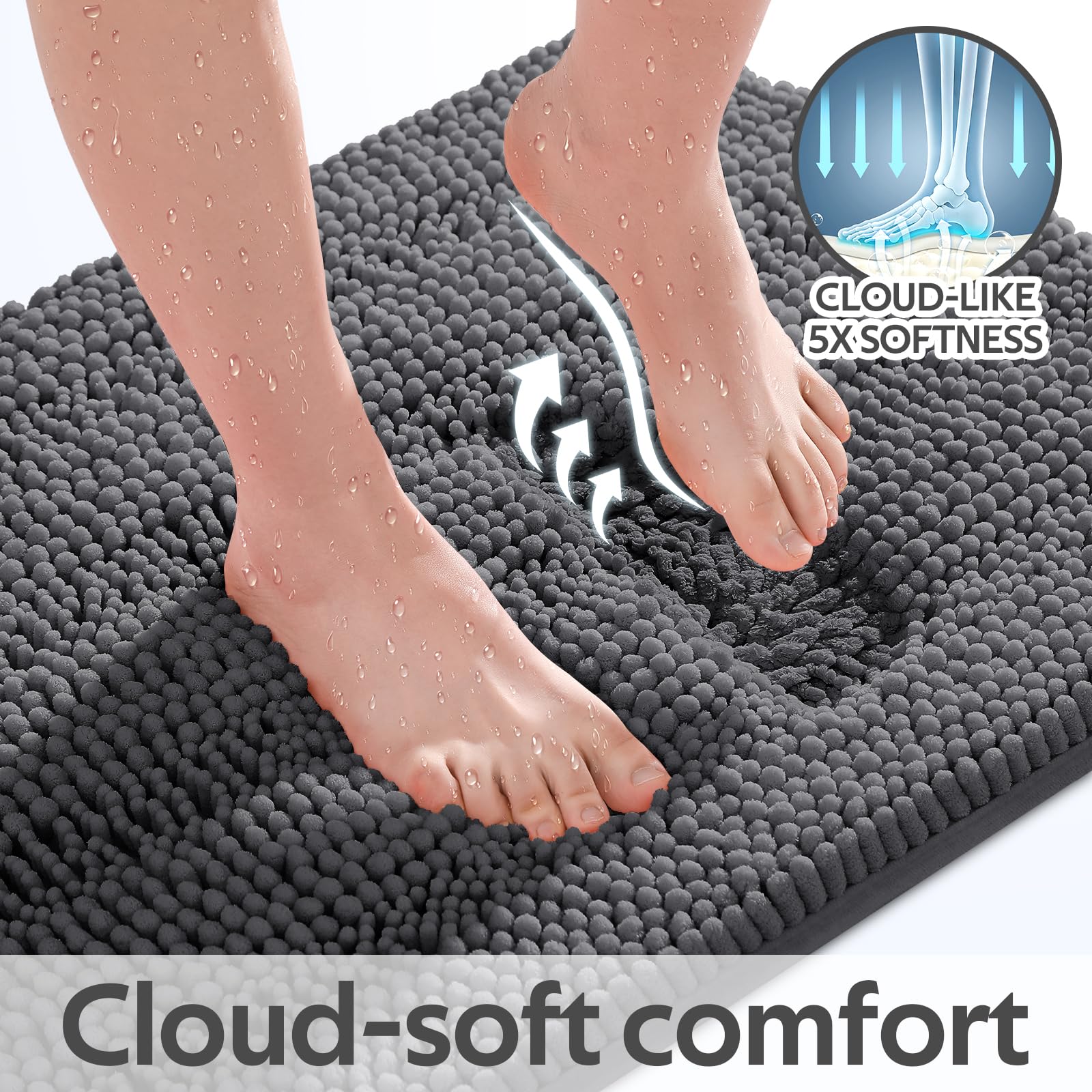 ACCUMTEK large bath rug next to tub for size scale and floor coverage benefit