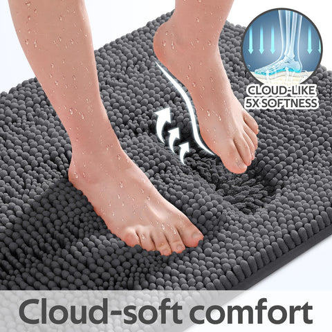 ACCUMTEK large bath rug next to tub for size scale and floor coverage benefit