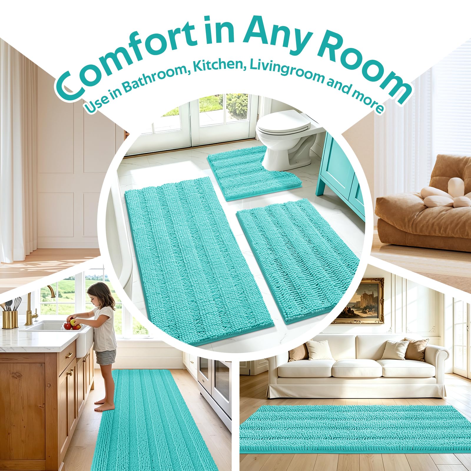ACCUMTEK styled bathroom scene with rug set adding color and warmth