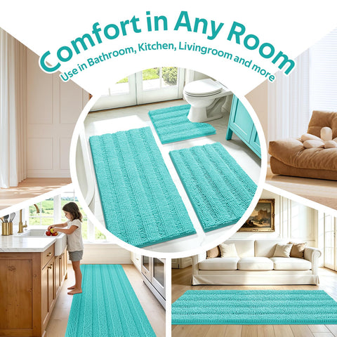 ACCUMTEK styled bathroom scene with rug set adding color and warmth