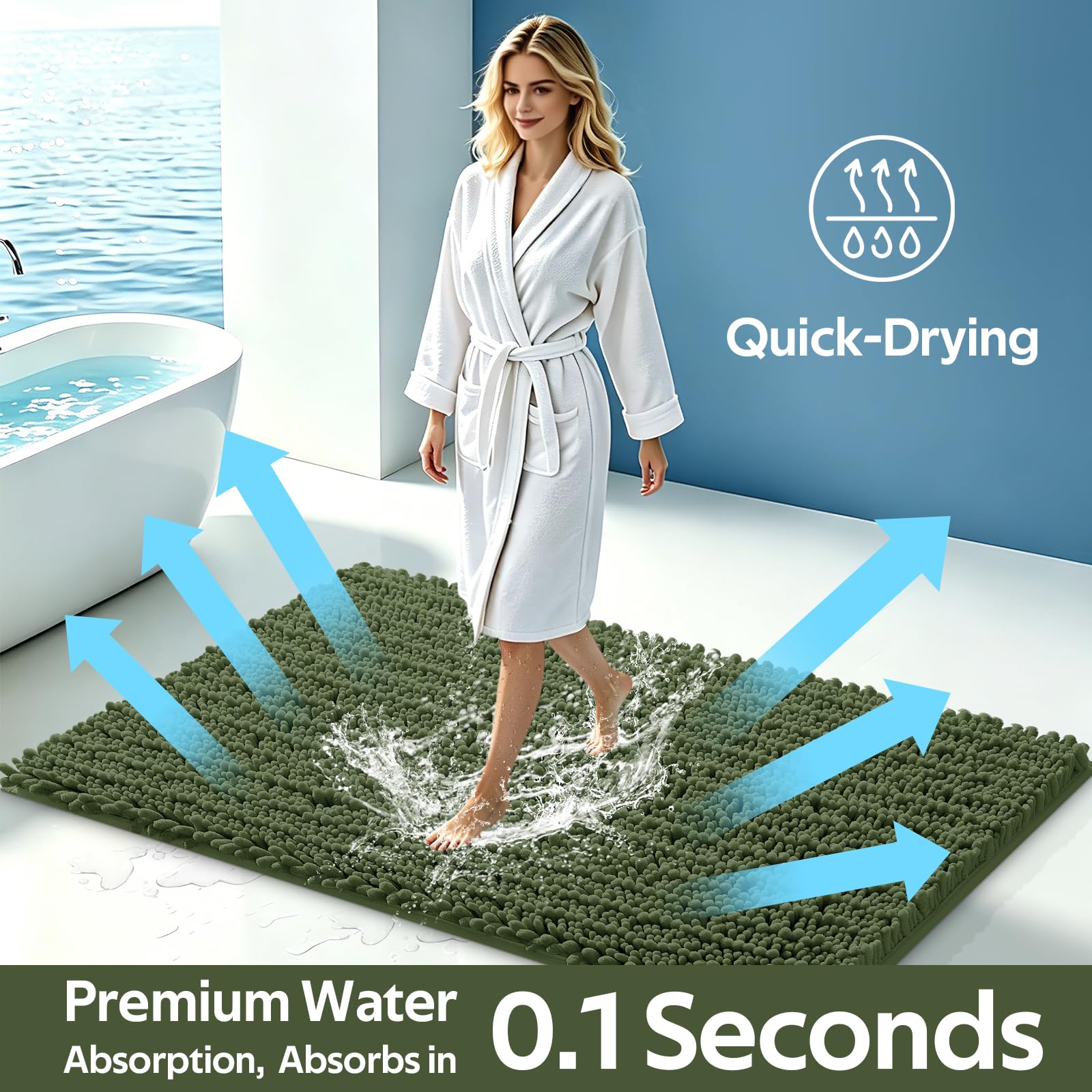 ACCUMTEK extra-large mat outside shower absorbing water and adding warmth