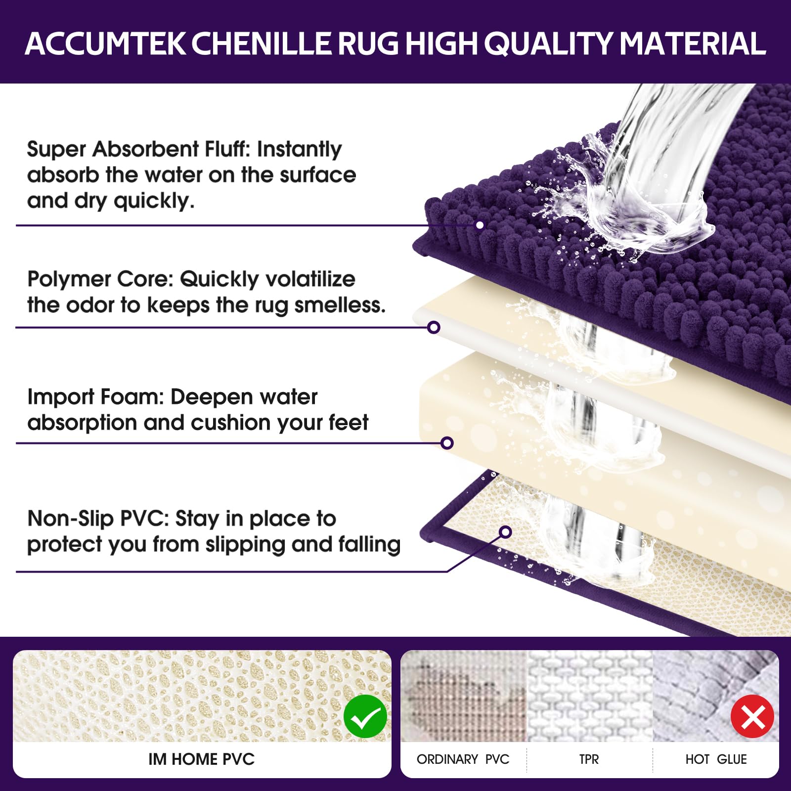 ACCUMTEK small rug by sink demonstrating cushioned standing area and moisture control
