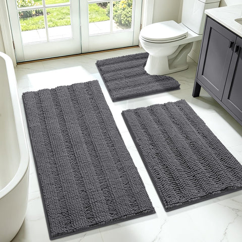 ACCUMTEK three-piece striped grey set front view shows cohesive styling and comfort