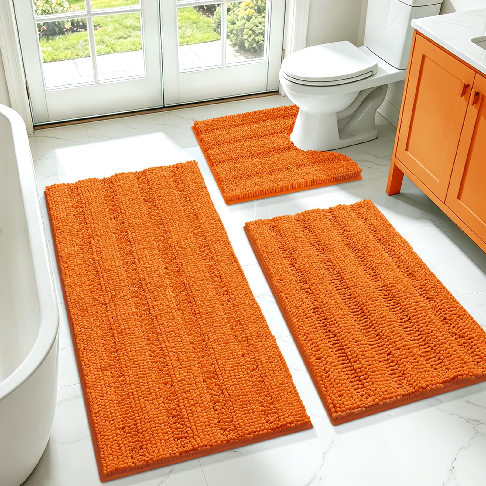 ACCUMTEK front view of striped orange set showing plush comfort and inviting color
