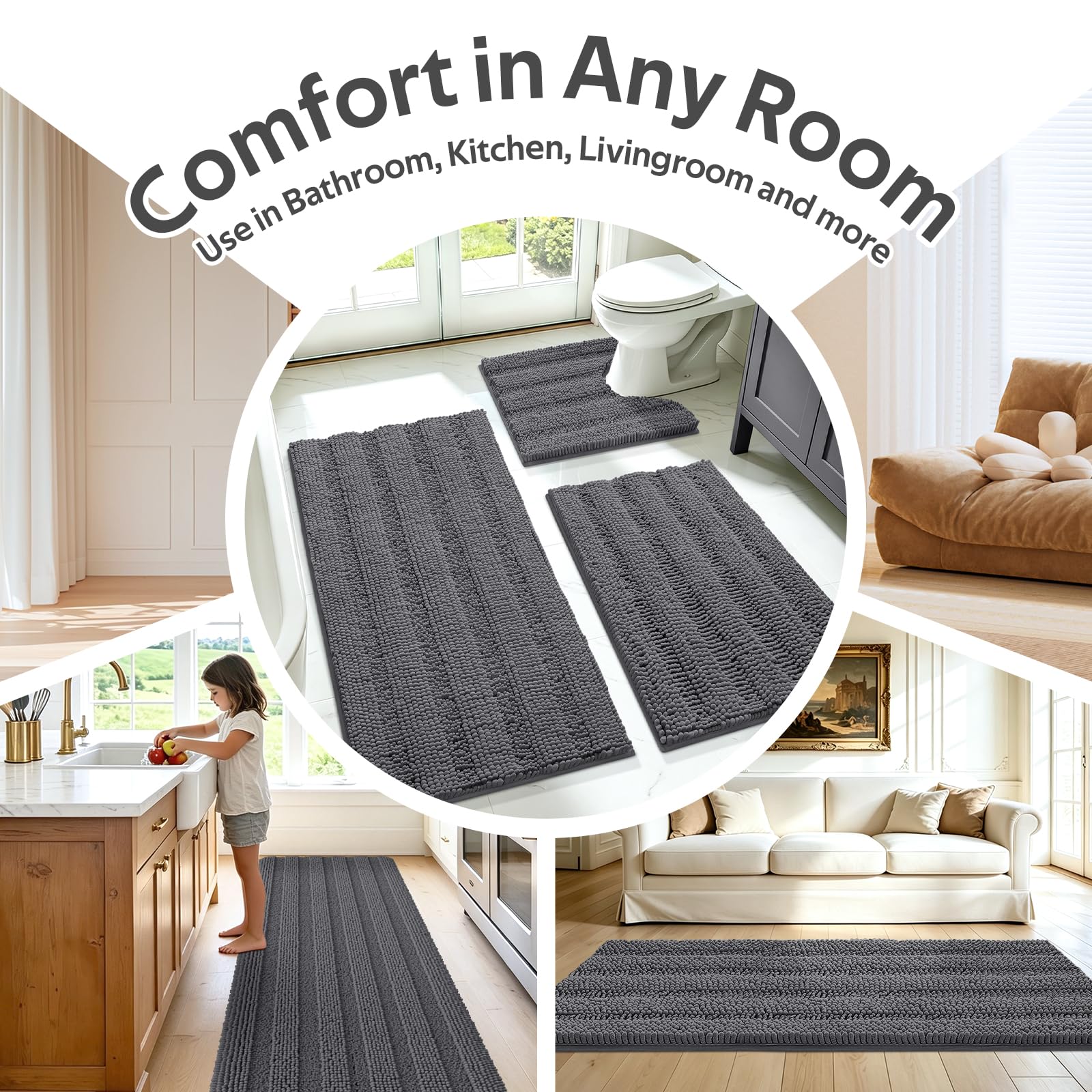 ACCUMTEK striped chenille texture detail showing high-density plush comfort