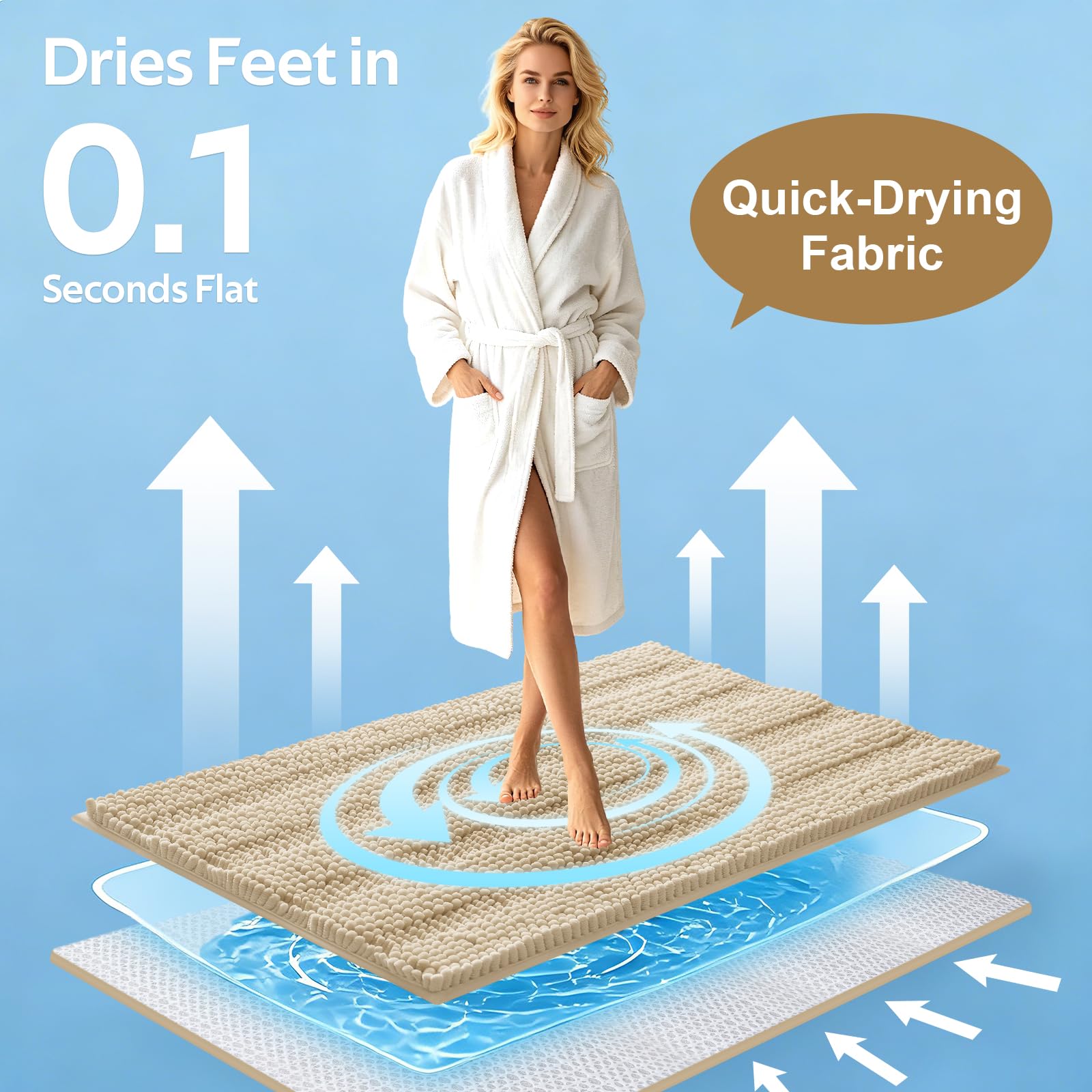 ACCUMTEK U-shaped contour rug on wood floor demonstrating secure fit around toilet