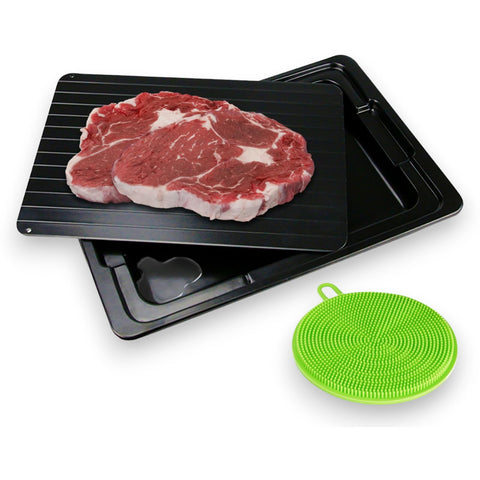 Ace and Olive thawing tray front view showing sleek non-stick surface and drip tray benefit