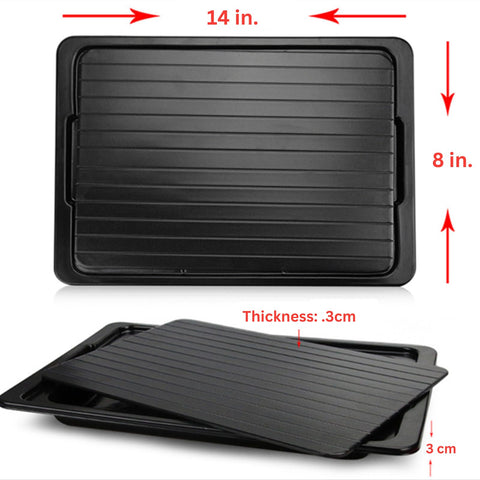 Ace and Olive thawing tray with frozen steak in use for faster, even defrosting benefit