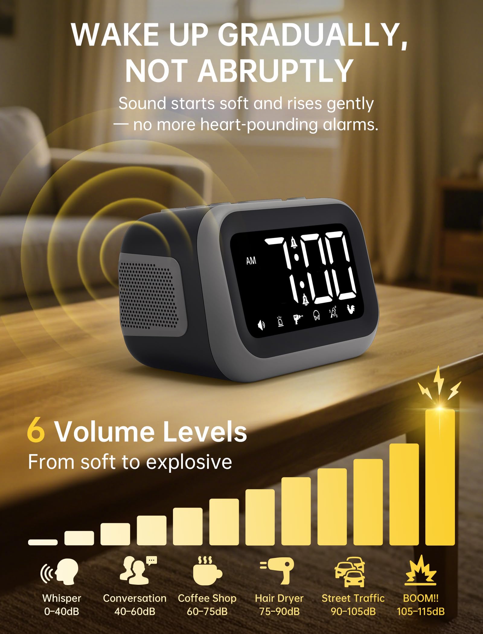Acedeck on a nightstand in bedroom lifestyle scene for dependable morning wake-ups