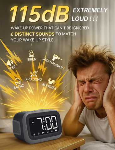 Acedeck side controls with labeled buttons for simple alarm setup and snooze