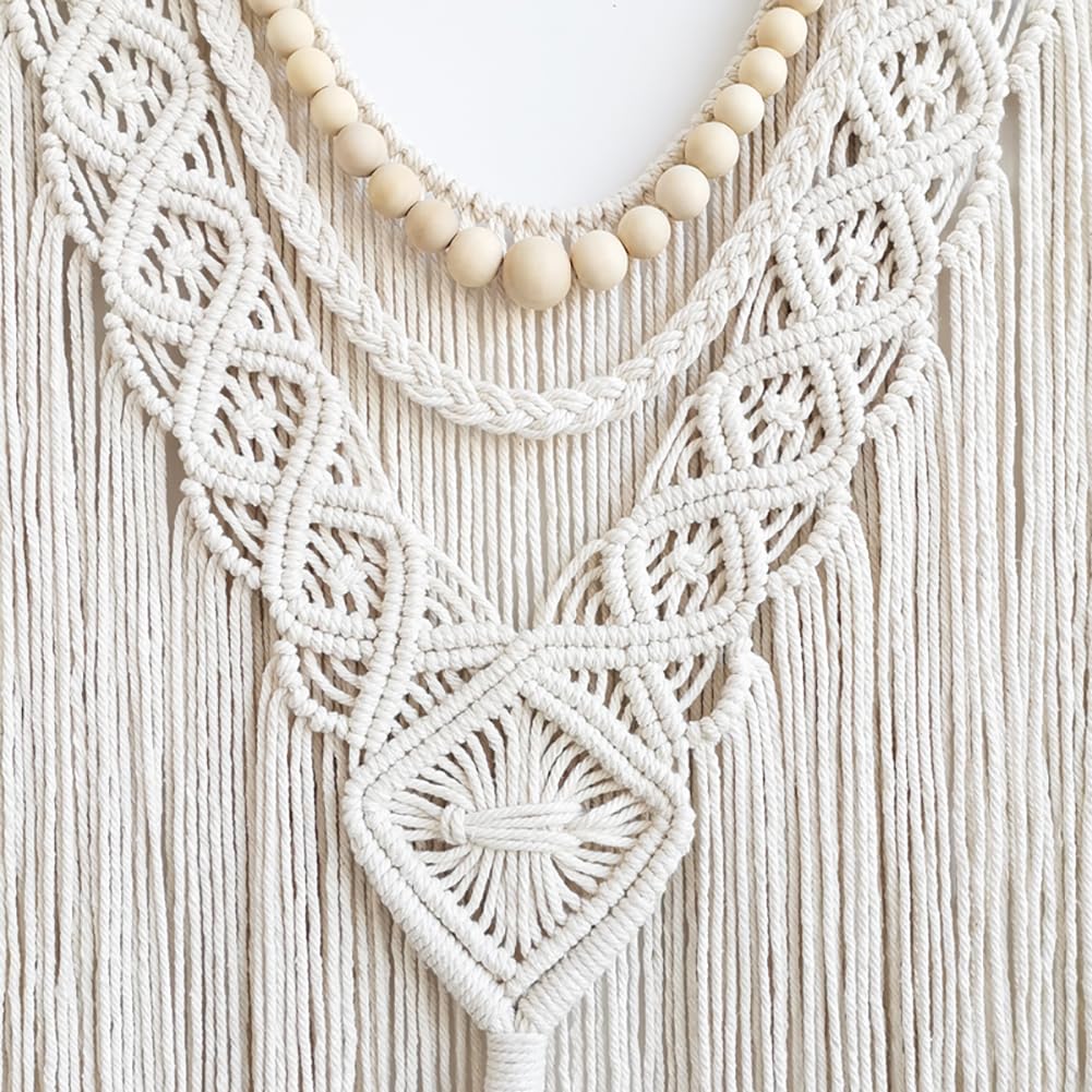 Achart wooden rod and beads detail shows durable hanging hardware