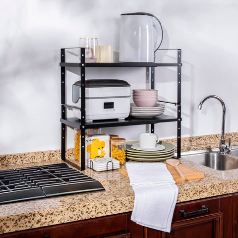 Across-Star on countertop with jars and plates illustrating tidy kitchen benefit