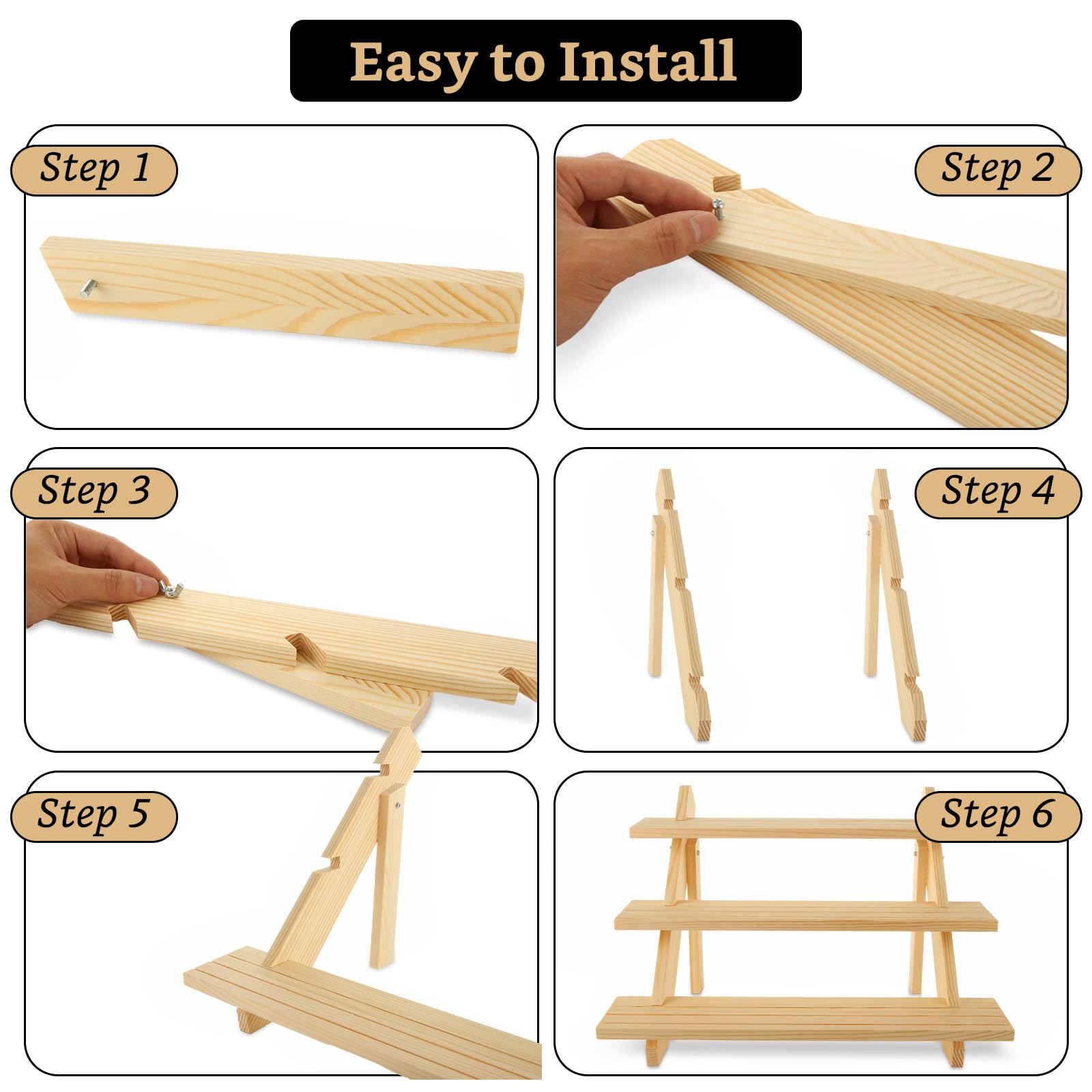Acrux7 full assembled three-tier wooden display stand for compact presentation
