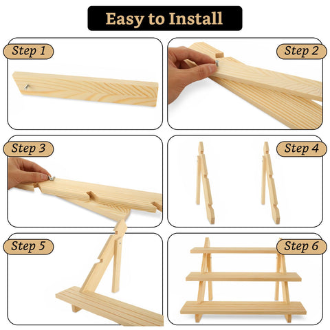 Acrux7 full assembled three-tier wooden display stand for compact presentation