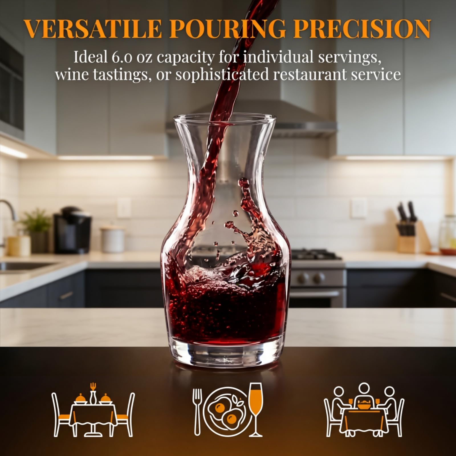 Acshio carafe in use pouring wine to demonstrate clean serve and presentation