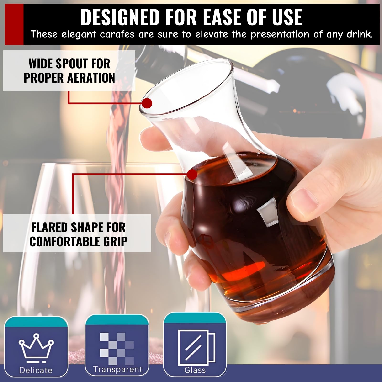 Acshio side profile focusing on narrow neck for comfortable grip and controlled pour