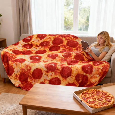 Acteb pepperoni blanket wrapped on person for playful party photos