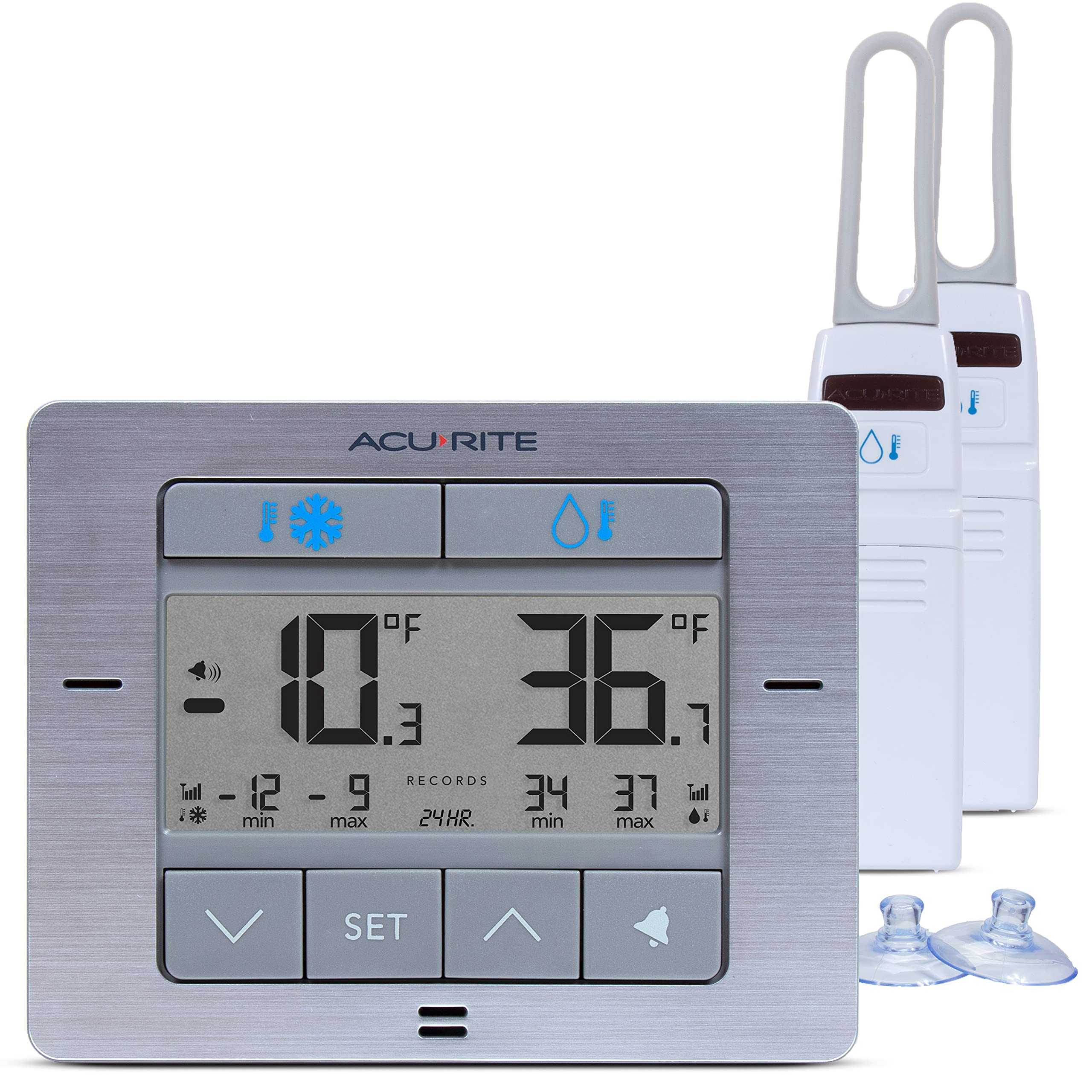 AcuRite front display showing fridge and freezer temperatures for quick monitoring