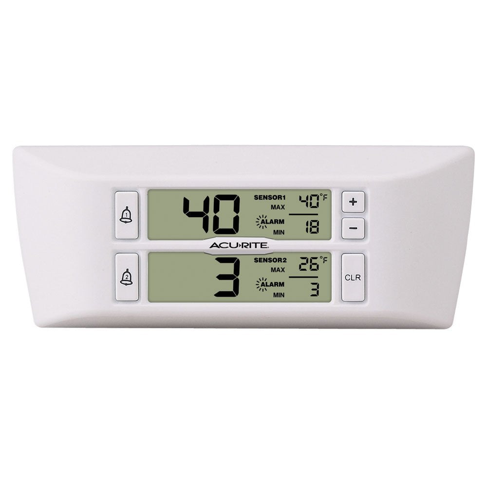 AcuRite freezer sensor close-up showing durable casing and clear readings
