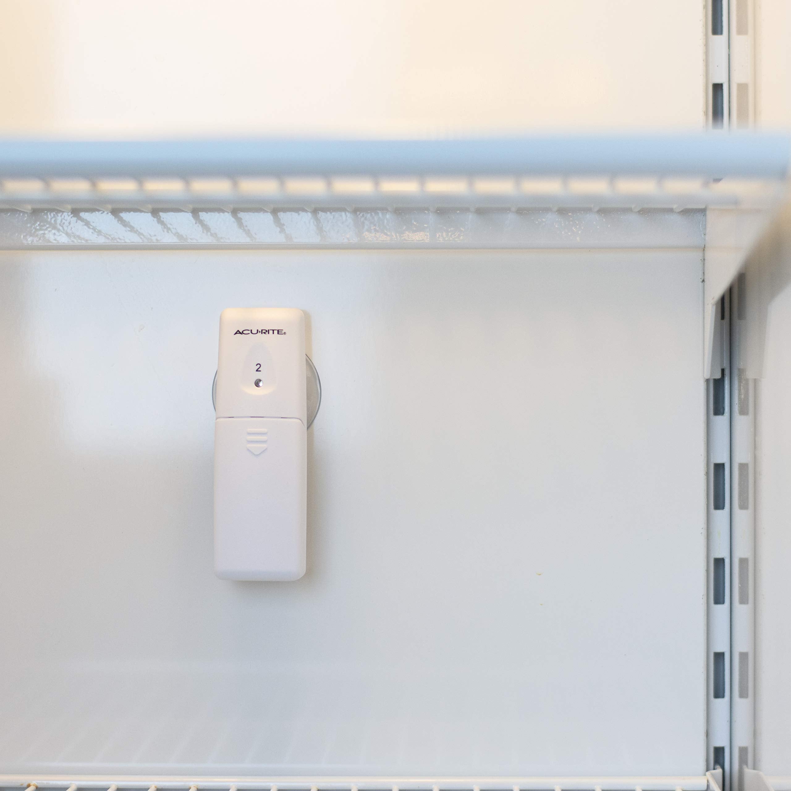 AcuRite LCD mounted on fridge door with magnet for easy viewing benefit