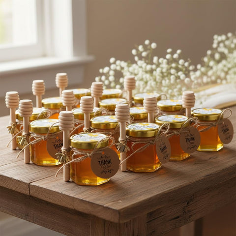 Adabocute open jar with honey showing secure gold lid and easy-serving dipper