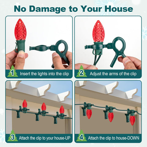 Adamonda clips attached to railing showing outdoor lighting convenience