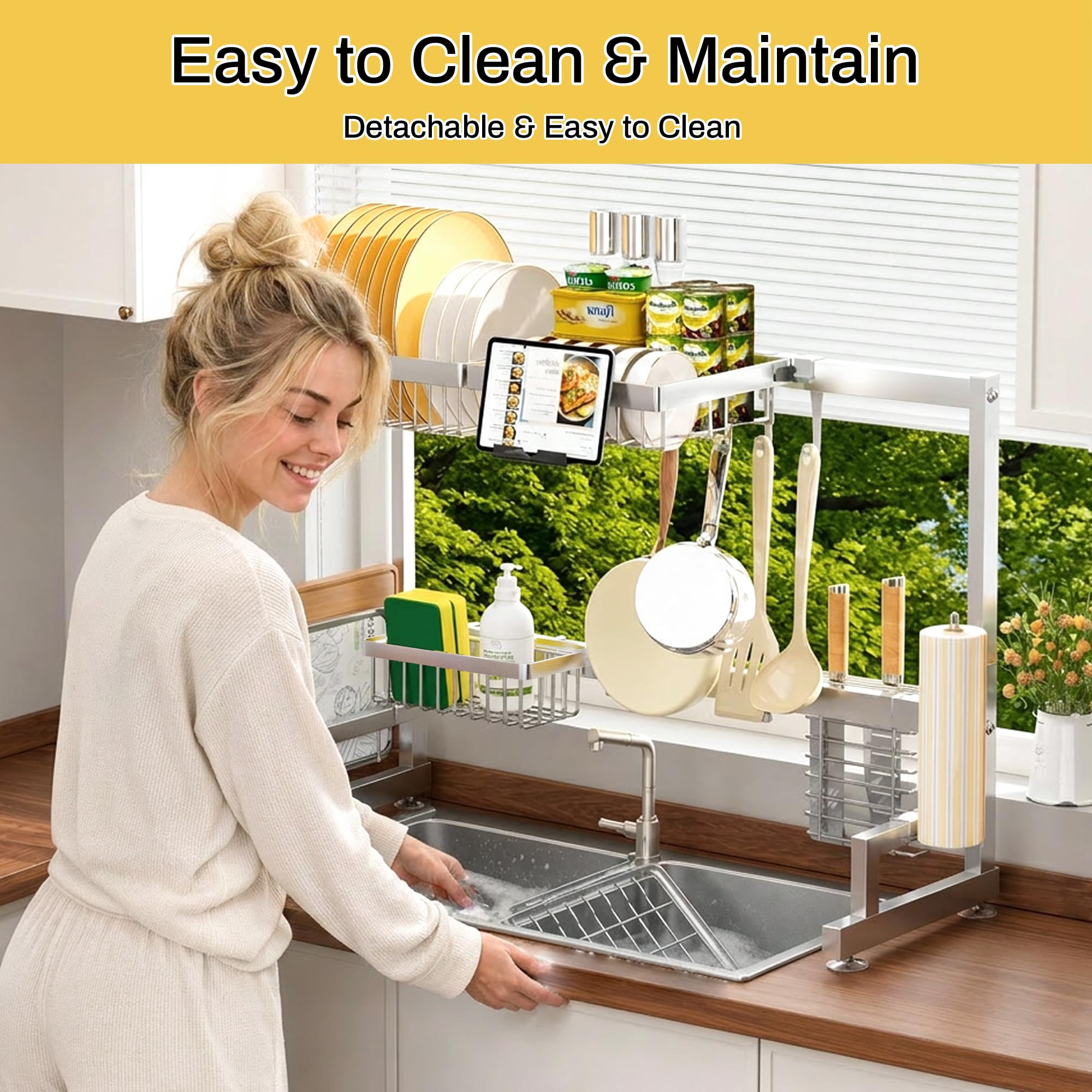 ADBIU lifestyle kitchen setting showing elegant stainless steel rack improving workflow