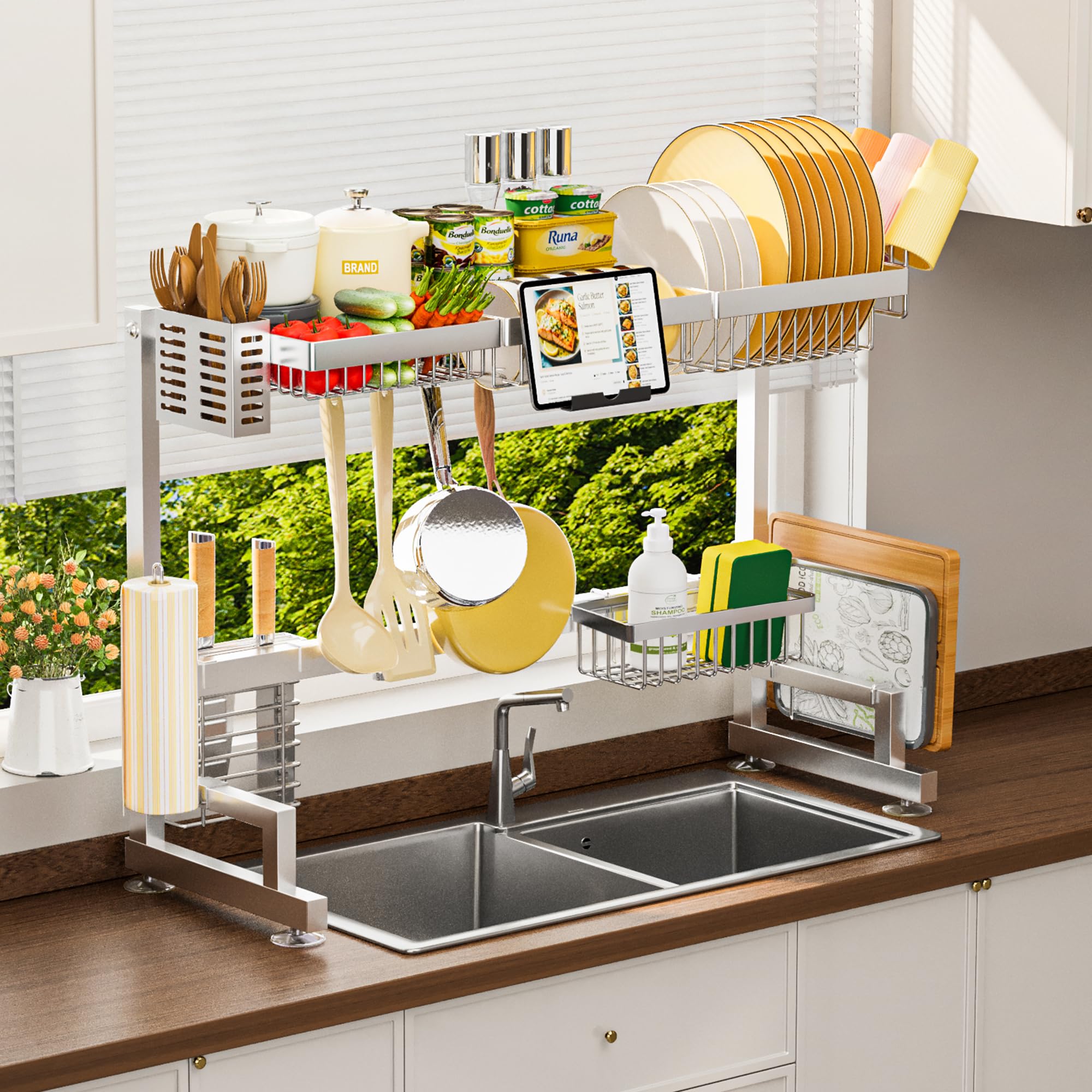 ADBIU front view of over-sink rack showing stable two-tier storage and space saving