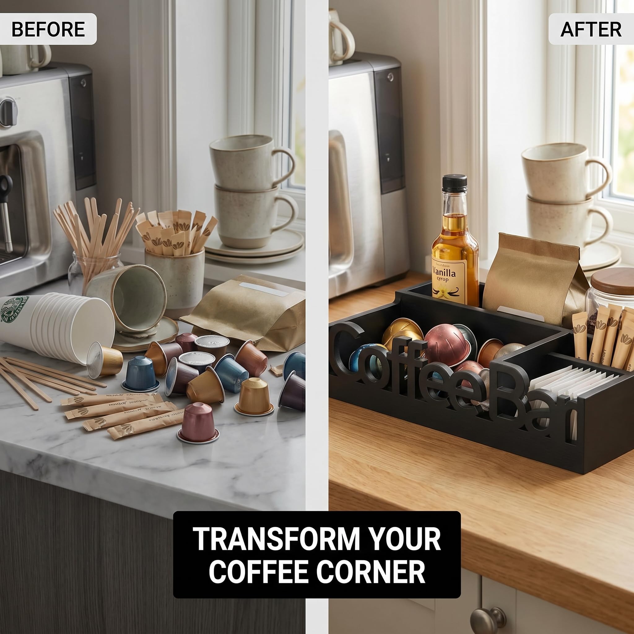 ADDFIT HOUSE pictured on kitchen counter adding polished storage