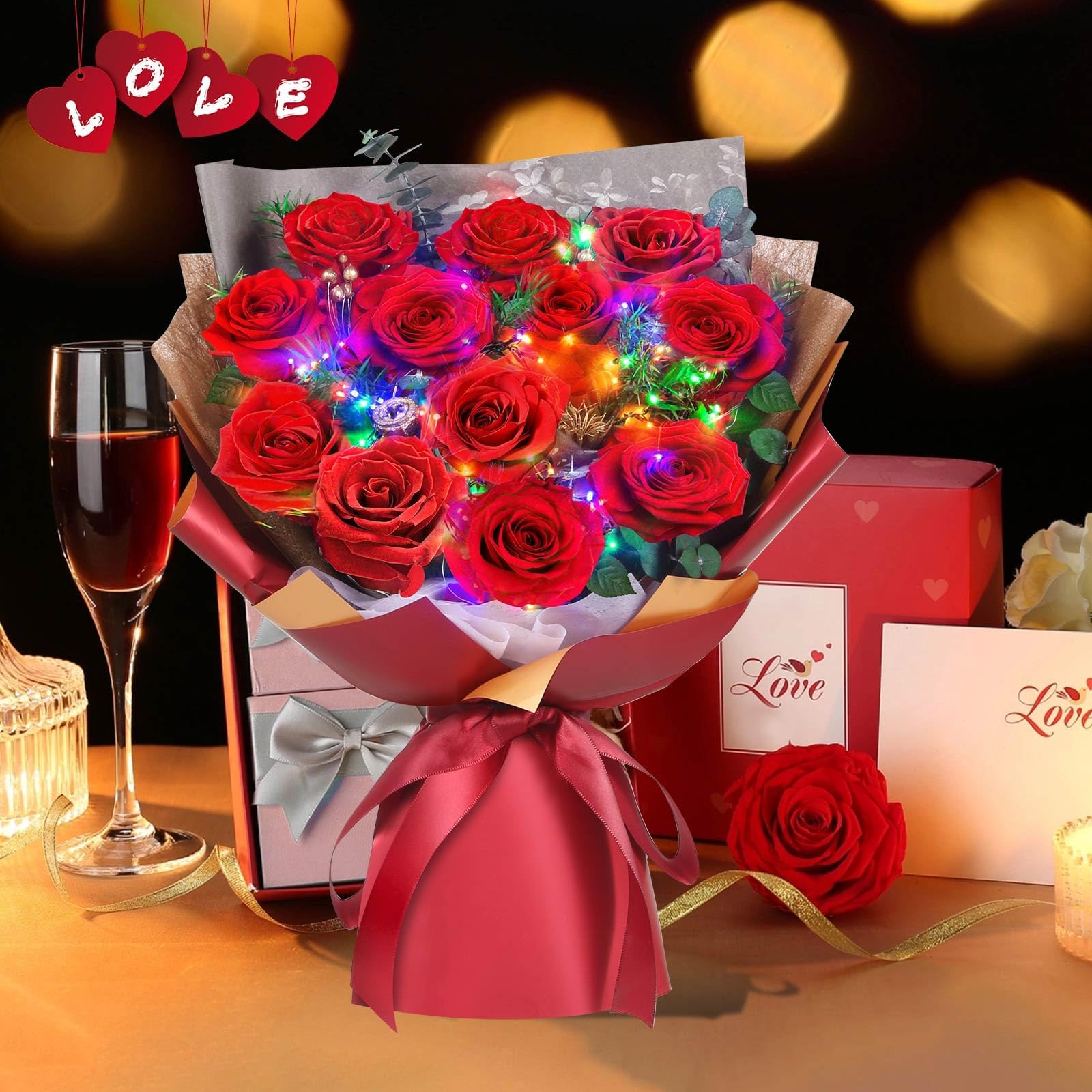 ADDWel warm LED lights highlighting roses for romantic ambiance and display