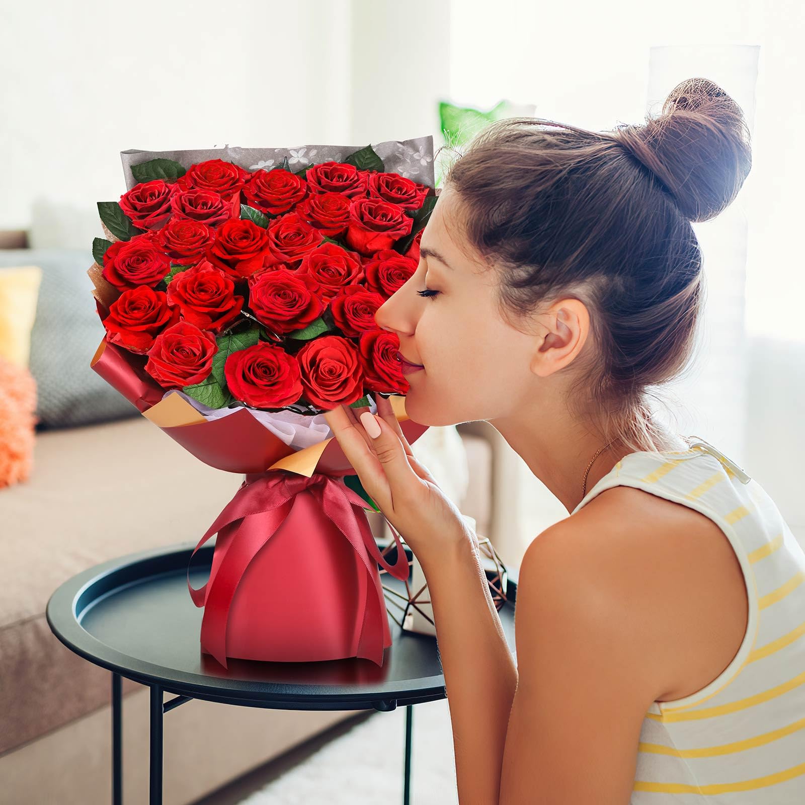 ADDWel hand holding bouquet showing size and scale for easy gifting