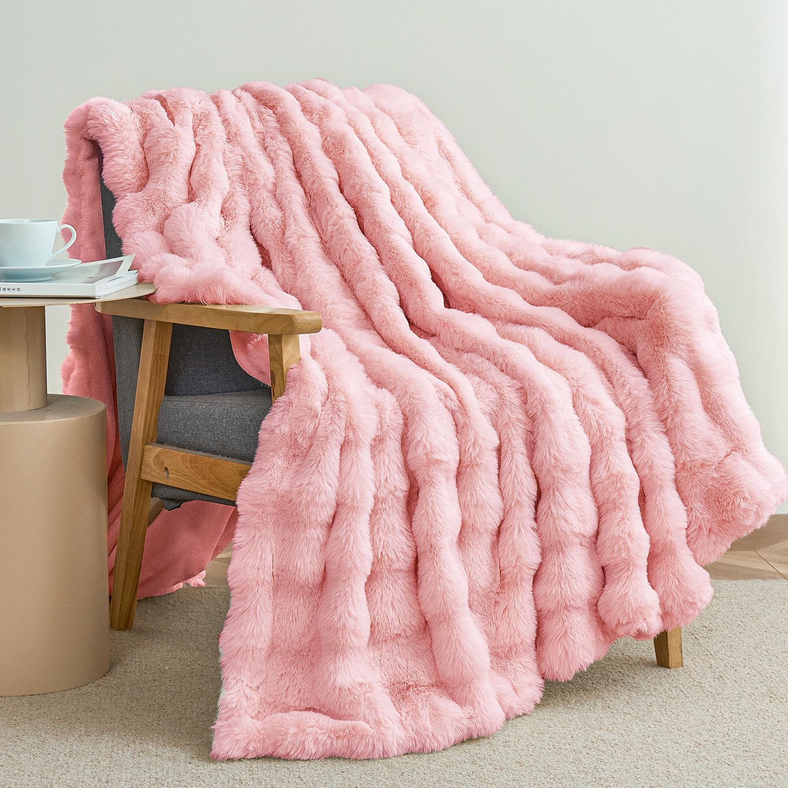 Admitrack pink throw front view showing plush look and cozy comfort