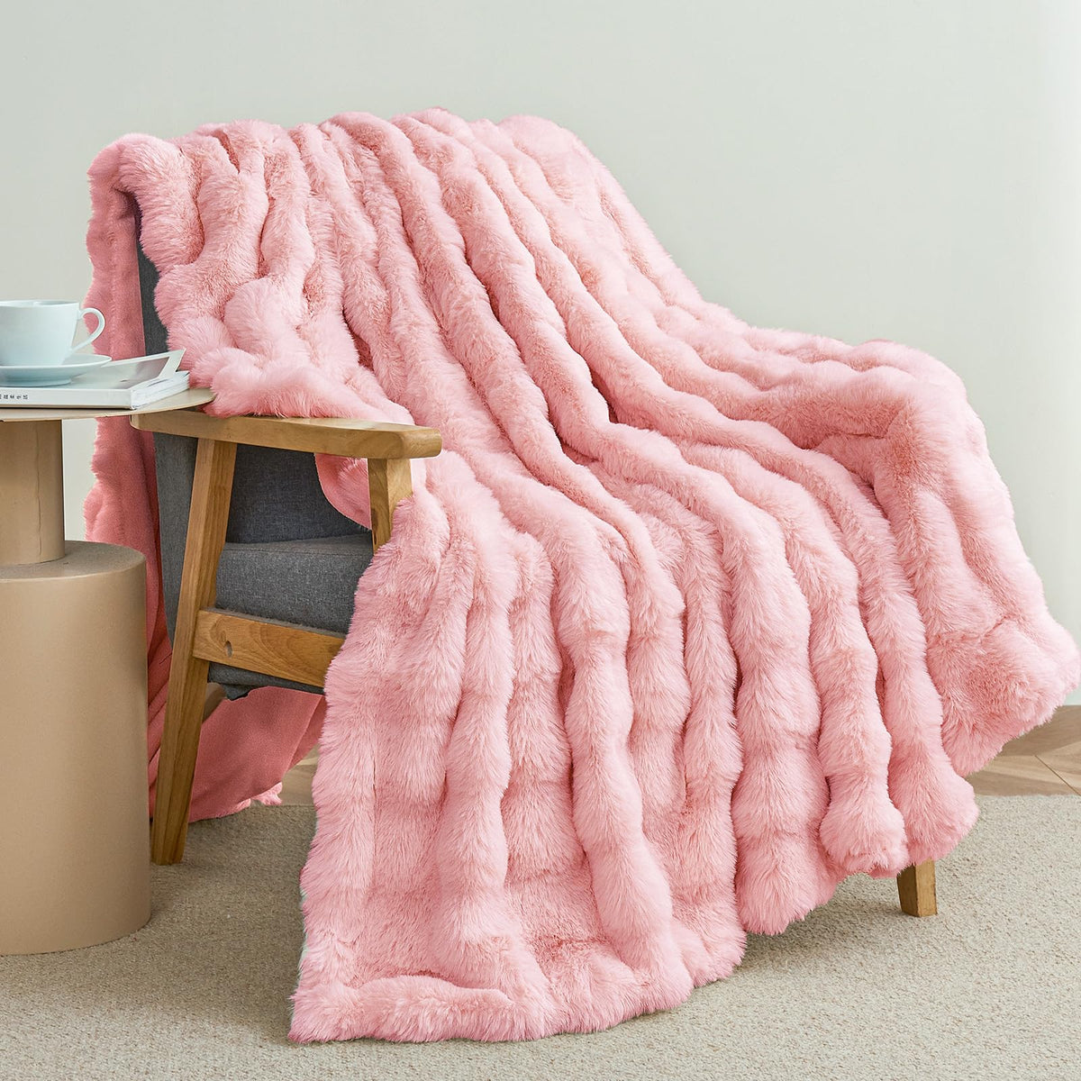 Admitrack pink throw front view showing plush look and cozy comfort