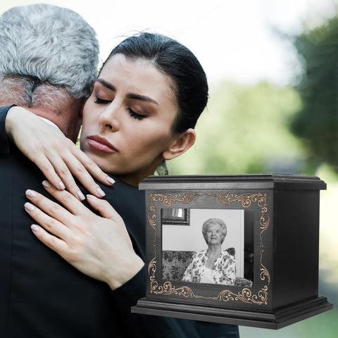 ADMLC urn on mantel in living room providing comforting memorial display