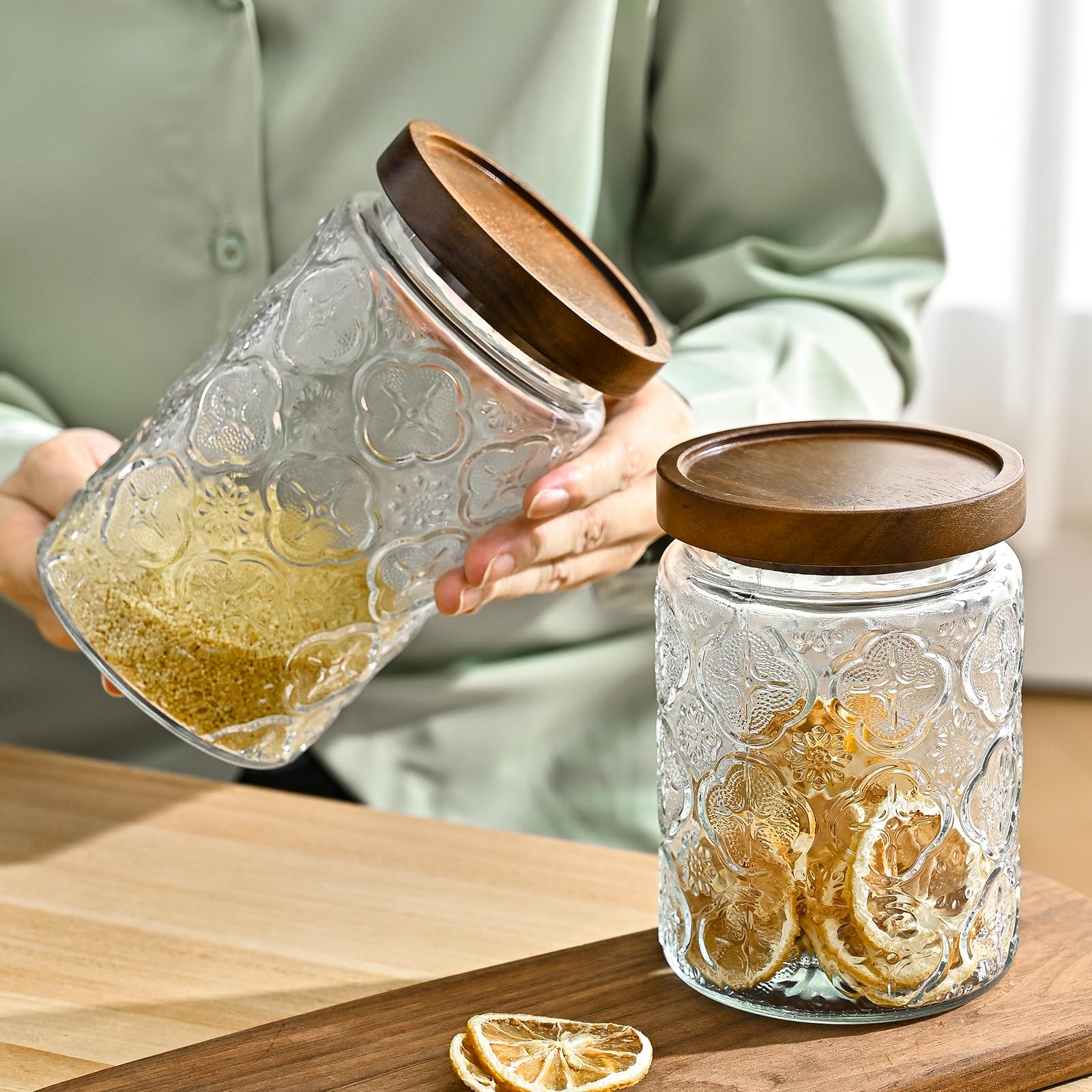 Adodeen jar next to mug for scale showing accurate 24oz capacity benefits