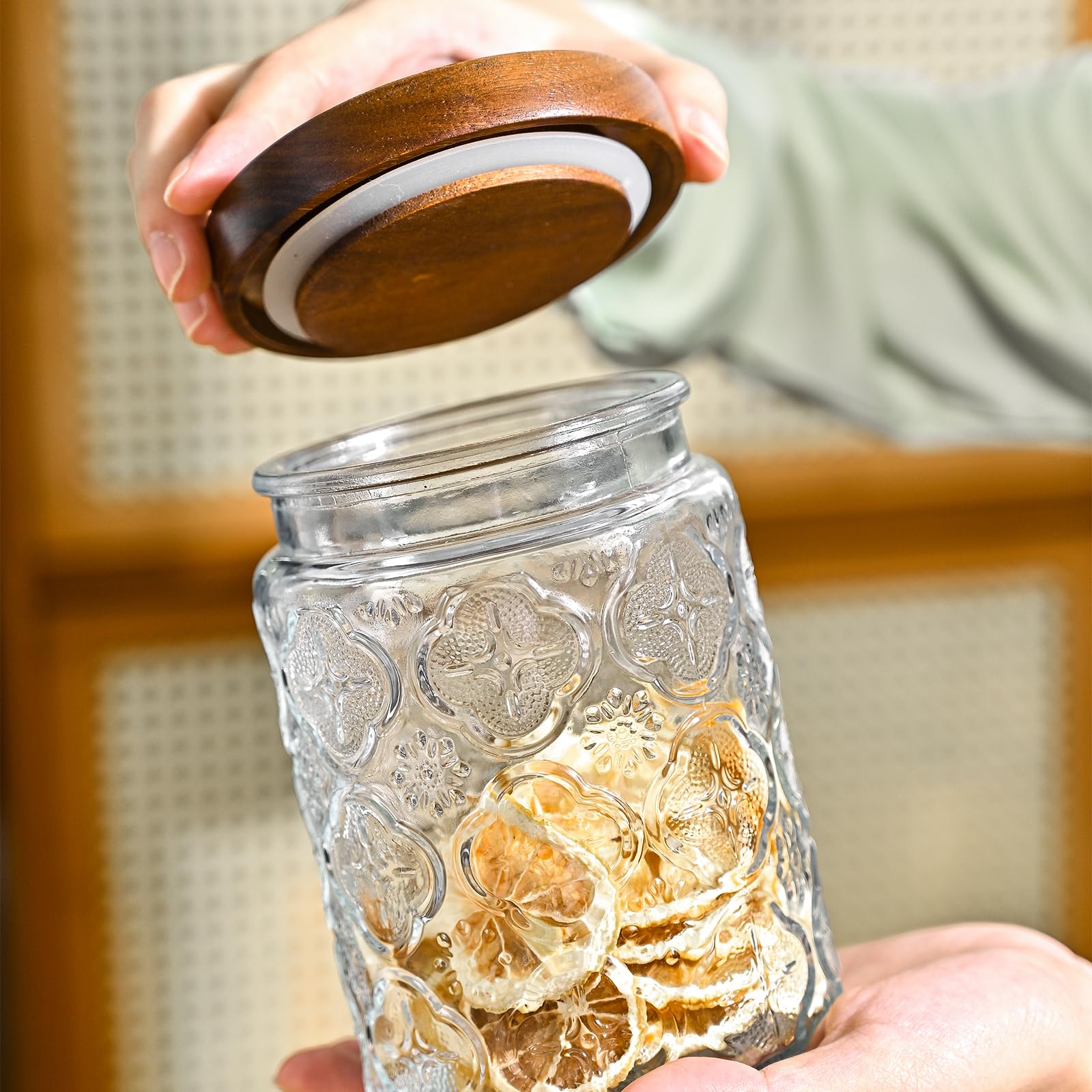 Adodeen wide mouth jar with scoop demonstrating easy filling and cleaning