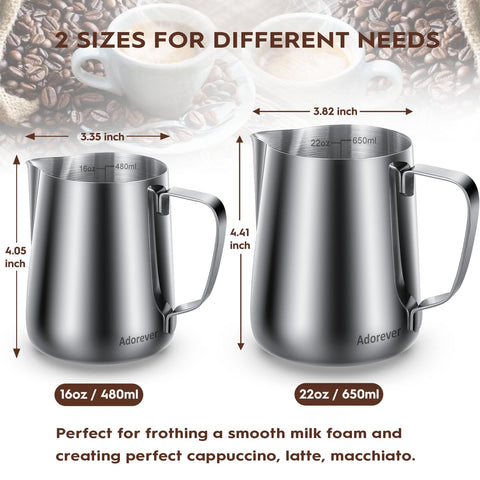 Adorever pitcher interior markings close-up for accurate milk measurement and less waste