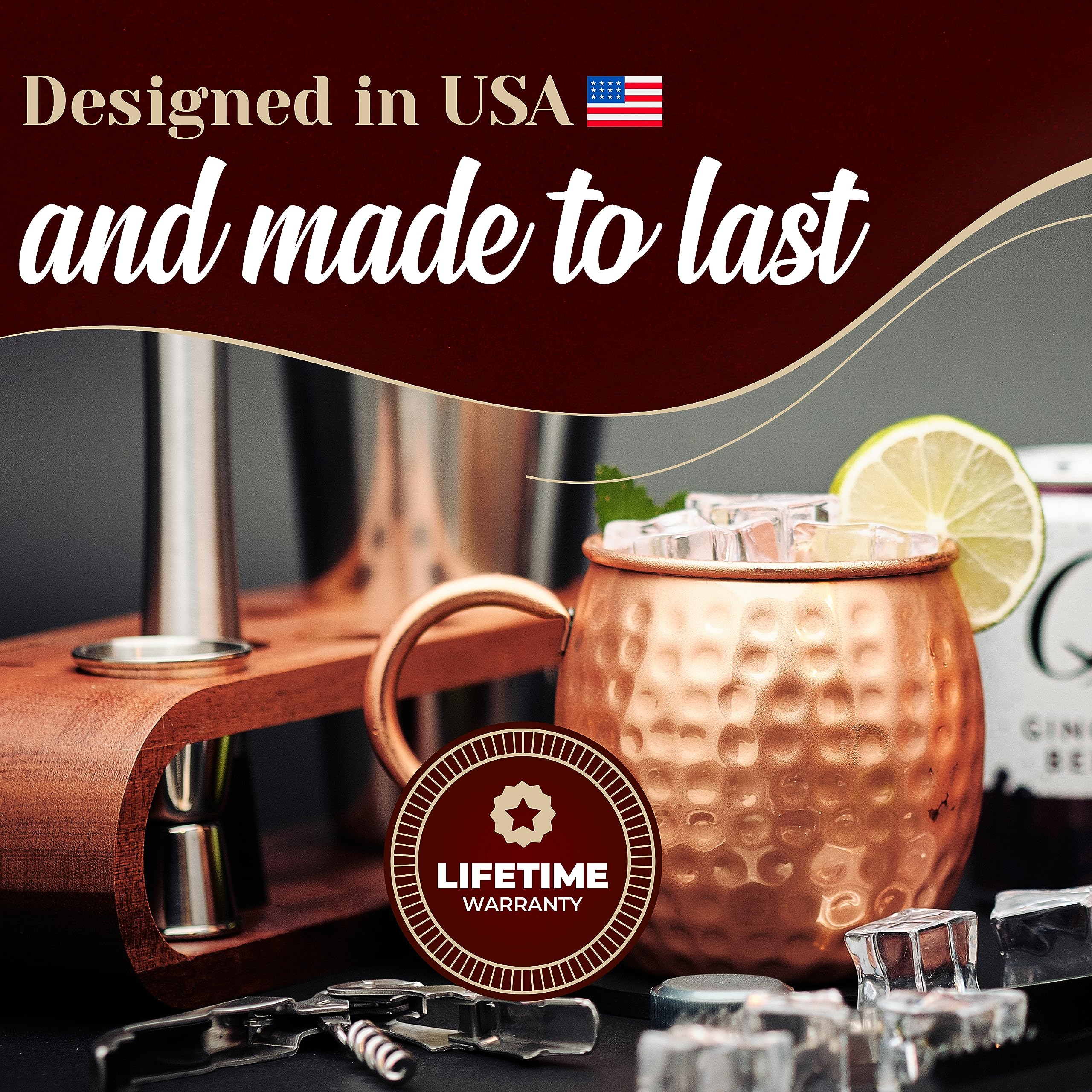 Advanced Mixology mugs with reusable straws and jigger ready to serve