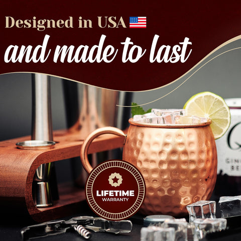 Advanced Mixology mugs with reusable straws and jigger ready to serve