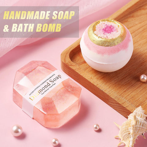 Aeenr bath bomb with floral soap displayed, provides fragrant, soothing bath experience